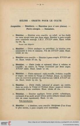 Eglise: Objets pour le culte (Nr. 1-30)