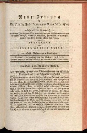 31tes Stück. Weimar, den 2. August 1800.