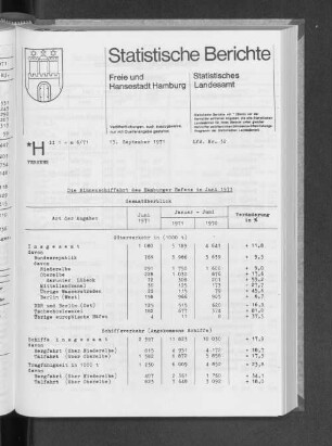 Die Binnenschiffahrt des Hamburger Hafens im Juni 1971 : Lfd. Nr. 32