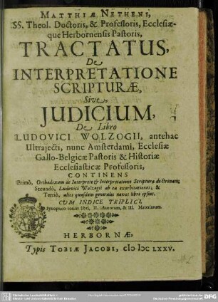 Tractatus de interpretatione scripturae, sive judicium de libro Ludovici Wolzogii