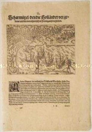 Scharmützel, das die Holländer vergebens mit den verräterischen Portugiesen hatten - Tafel 76 aus de Bry, Amerika II