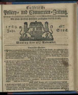 48tes Stueck, Montag den 27ten November 1769