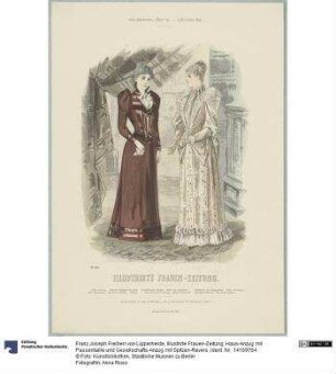 Illustrirte Frauen-Zeitung: Haus-Anzug mit Passentaille und Gesellschafts-Anzug mit Spitzen-Revers