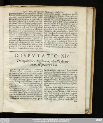 Disputatio XIV. De cognitione Angelorum, respectu futurorum, & praeteritorum.