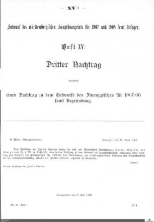 Hauptfinanzetat 1907-1908, Heft 15