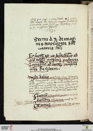Sermo Domino Altissimo [?] De imagine et Natiuitate Saluatoris nostri [Predigttext, Lc 2,15]