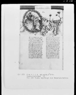 Historienbibel des Alten Testaments — Moses empfängt die Gesetzestafeln, Folio 50verso