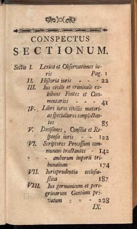 Conspectus Sectionum