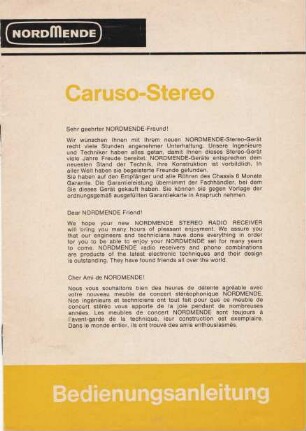 Gebrauchsanleitung für Nordmende Radiotruhe Caruso-Stereo