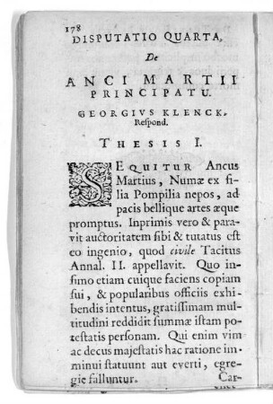 Disputatio Quarta De Anci Martii Principatu. Georgivs Klenck ...