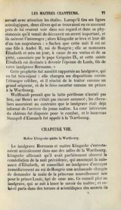 Chapitre VIII. Maître Klingsohr quitte la Wartbourg