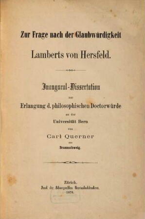 Zur Frage nach der Glaubwürdigkeit Lamberts von Hersfeld