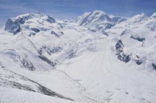 Zermatt - Berggipfel der Viertausender : Blick vom 3089 m hohen Gornergrat auf die Berggruppe der Viertausender. Aufgenommen am 17. Mai 2010 bei Zermatt