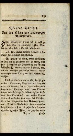 Viertes Kapitel. Von den hitzigen und langwierigen Wundfiebern