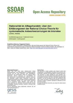 Rationalität im Alltagshandeln: über den Erklärungswert der Rational Choice-Theorie für systematische Antwortverzerrungen im Interview