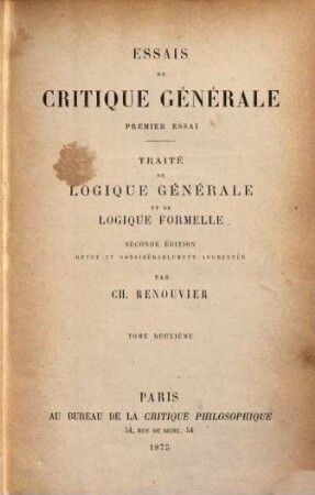 Traité de logique générale et de logique formelle, 1,2