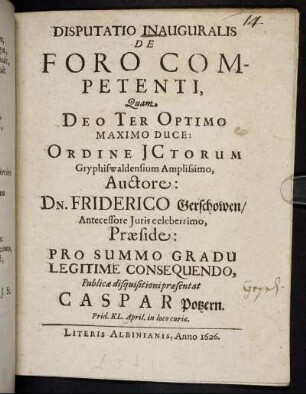 Disputatio Inauguralis De Foro Competenti