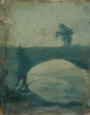 Landschaft mit zwei Anglern auf einer Brücke (Fragment)