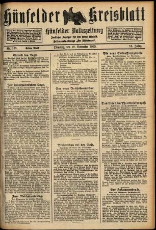 Erste Ausgabe vom Dienstag, den 10. November 1925.