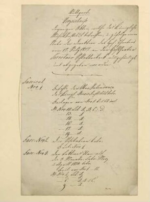 Verzeichnis der das Kgl. Musikinstitut betreffenden Akten, die einer Note der Direktion des Hoftheaters vom 17. Juli 1817 zufolge an Hoftheatersekretär Schlotterbeck übergeben wurden
