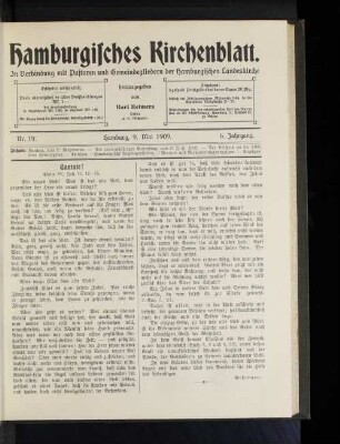 Nr. 19. Hamburg, 9. Mai 1909. 6. Jahrgang.