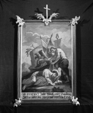 Vierzehn Kreuzwegbilder — Station 7: Christus bricht das zweite Mal unter der Last des Kreuzes zusammen