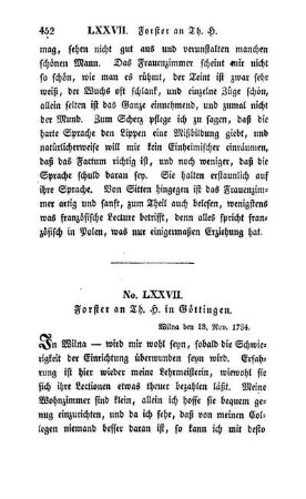 No. LXXVII. Forster an Th. H. in Göttingen