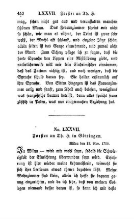 No. LXXVII. Forster an Th. H. in Göttingen