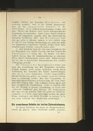 Die erworbenen Defekte der harten Zahnsubstanzen.