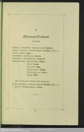 V. Gesammt-Vorstand 1886
