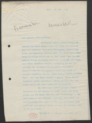 Brief an Willy Burmester : 30.05.1910