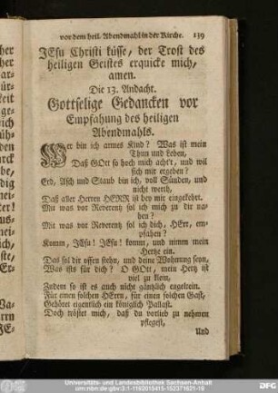 Die 13. Andacht. Gottselige Gedancken vor Empfahung des heiligen Abendmahls.