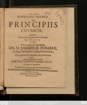 Disputatio Physica, De Principiis Chymicis