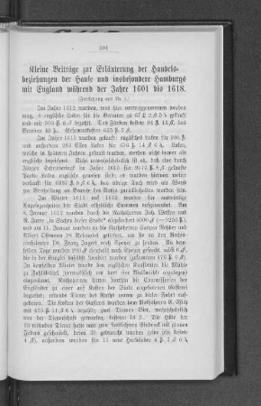 Kleine Beiträge zur Erläuterung der Handelsbeziehungen der Hanse und insbesondere Hamburgs mit England während der Jahre 1601 bis 1618. : (Fortsetzung aus Nr. 1.)
