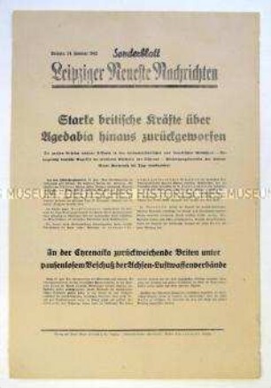Sonderblatt der "Leipziger Neuesten Nachrichten" zum Kriegsverlauf an der Ostfront, in Nordafrika und in nordamerikanischen Gewässern