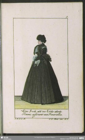 Eine Frau mit der Leiche gehend. Femme assistant aux Funerailles