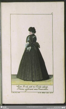 Eine Frau mit der Leiche gehend. Femme assistant aux Funerailles