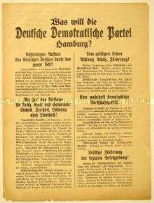 Programmatischer Beitritts- und Wahlaufruf der DDP Hamburg anlässlich der Wahlen zur verfassungsgebenden Nationalversammlung