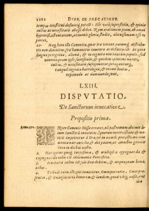 LXIII. Disputatio, De Sanctorum invocatione.