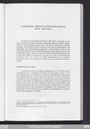 Alexandrie: Peste Et Croissance Urbaine (XVIIe-XIXe siècles)