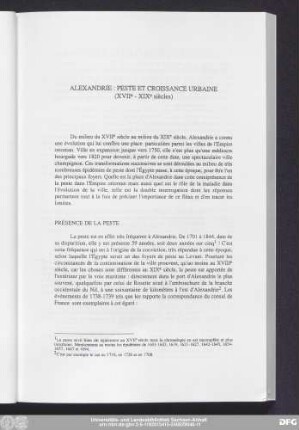 Alexandrie: Peste Et Croissance Urbaine (XVIIe-XIXe siècles)