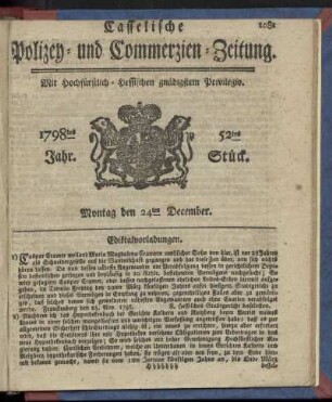52tes Stueck, Montag den 24ten December 1798