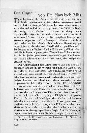 Die Orgie / von Dr. Havelock Ellis