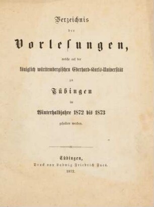 Vorlesungsverzeichnis 1872/73