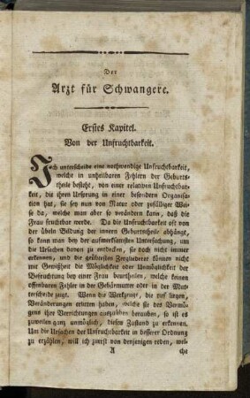 Erstes Kapitel. Von der Unfruchtbarkeit.