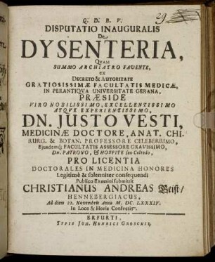 Disputatio Inauguralis De Dysenteria