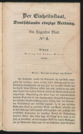Der Einheitsstaat, Deutschlands einzige Rettung