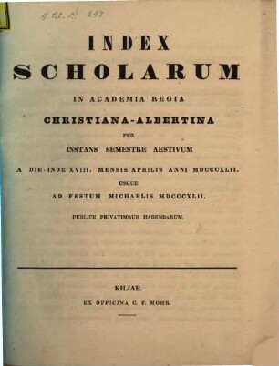 Index scholarum in Academia Regia Christiana Albertina, SS 1842