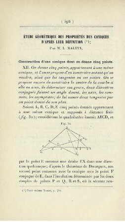 Étude géométrique des propriétés des coniques d'après leur définition. [Fortsetzung]