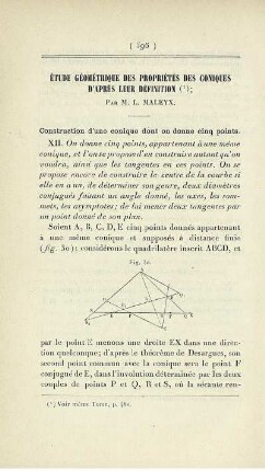 Étude géométrique des propriétés des coniques d'après leur définition. [Fortsetzung]